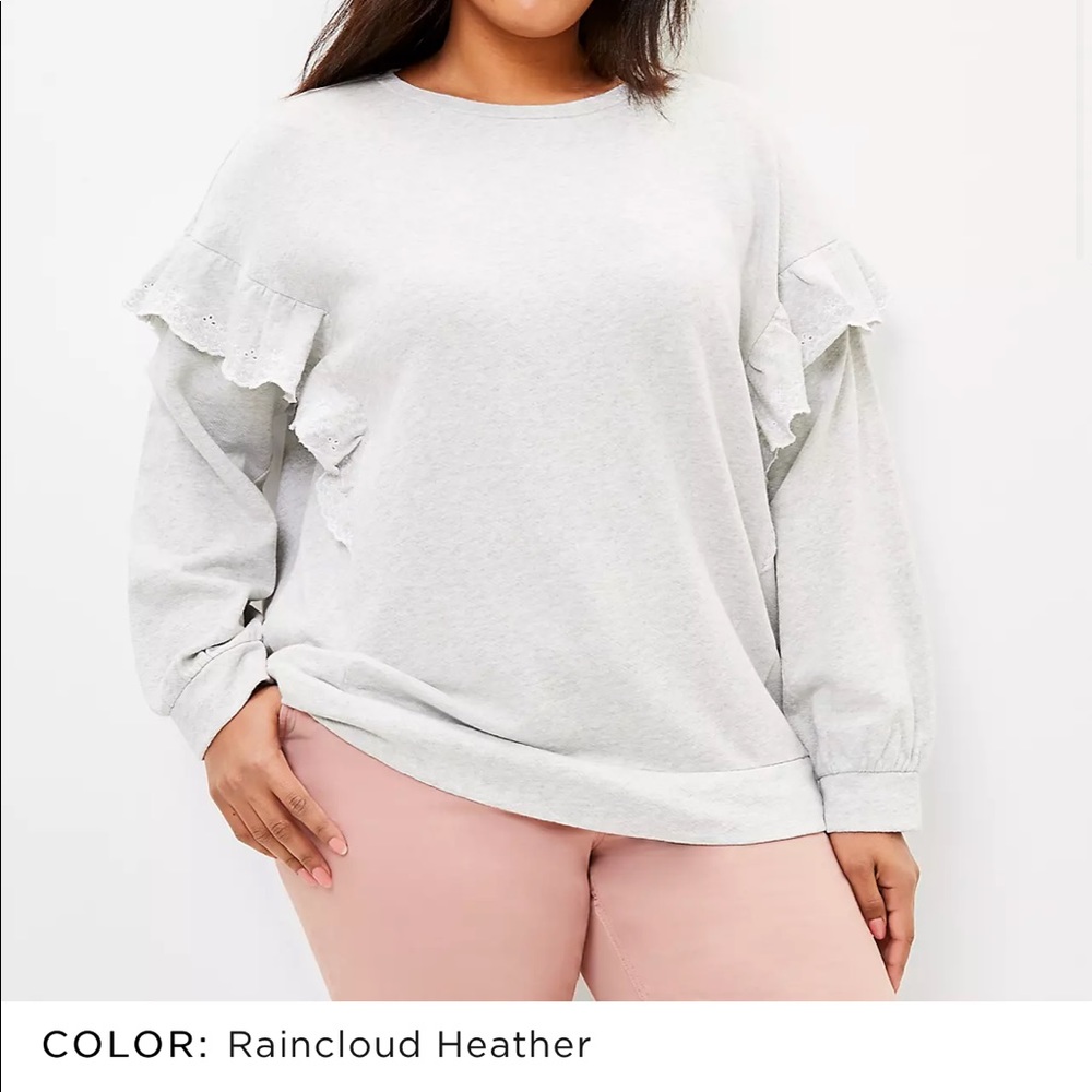 LOFT Embroidered Ruffle Sleeve Sweater